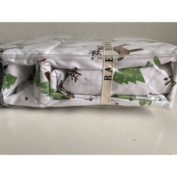 Rae Dunn Reindeer Christmas Tree Soft Queen Size Sheet Set Holiday 4 Piece NEW - Picture 7 of 14